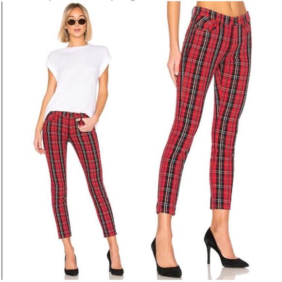 Current/Elliott Denim - Current Elliott The Stiletto Red Tartan Plaid Party Skinny Jeans Size 25
